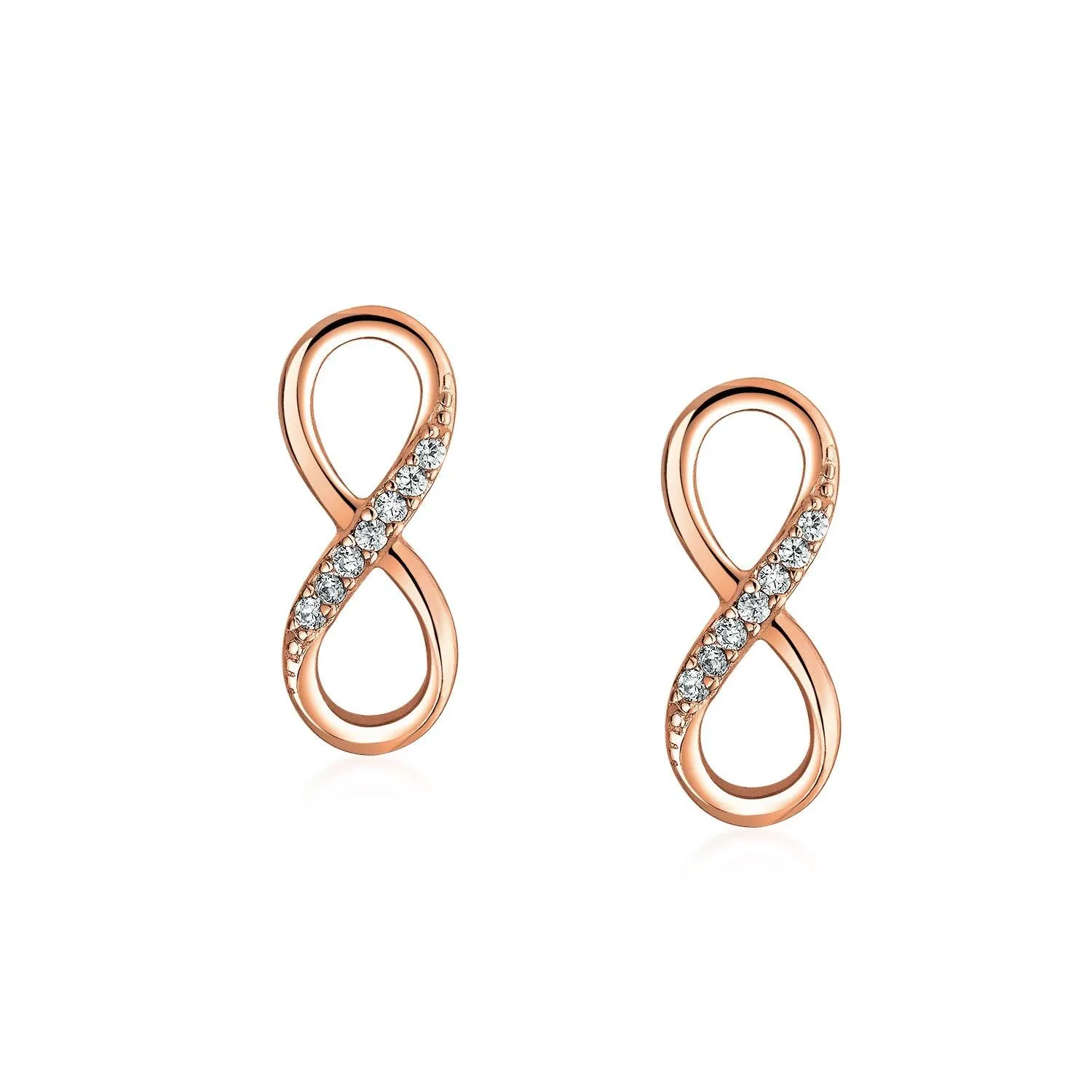 Classic CZ Stud Earrings Love Knot Infinity 14K Gold Sterling Silver