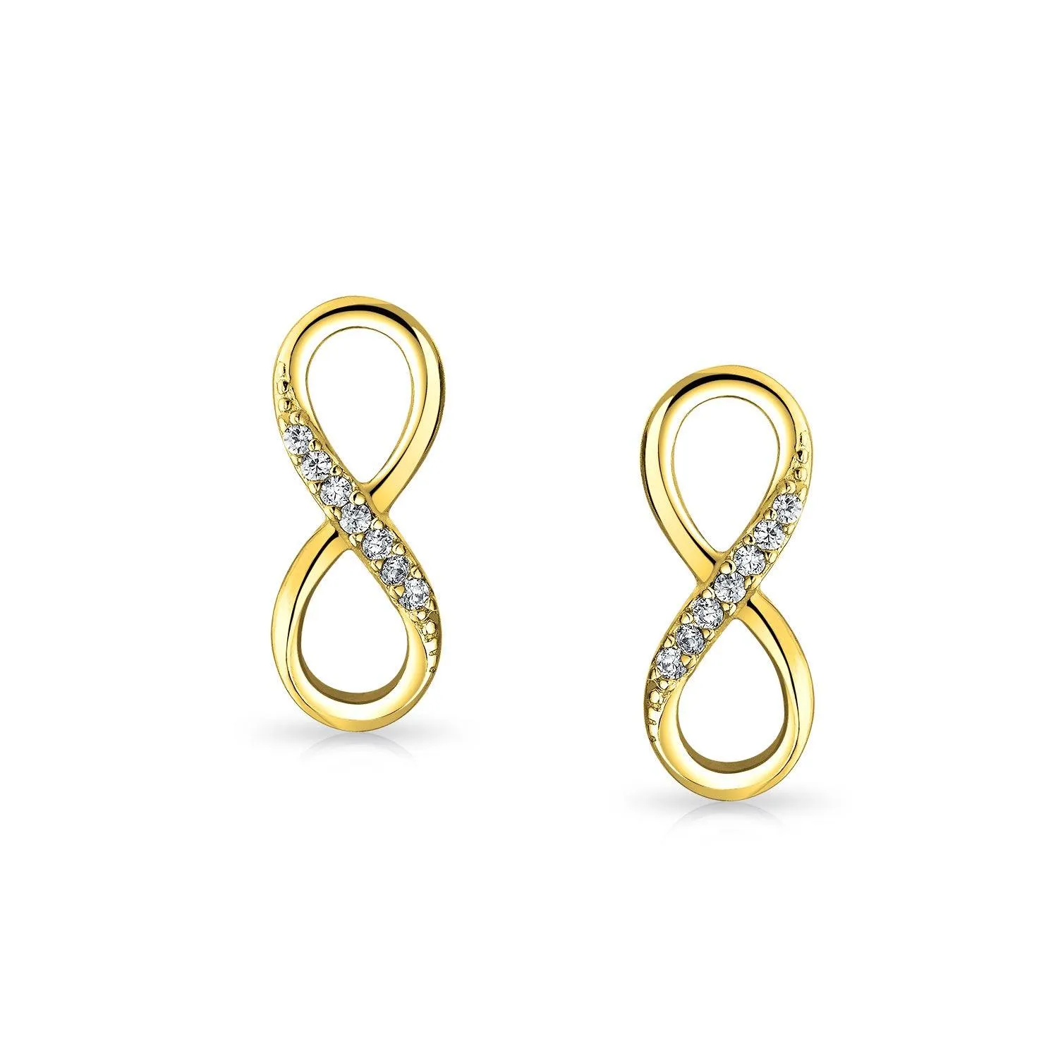 Classic CZ Stud Earrings Love Knot Infinity 14K Gold Sterling Silver