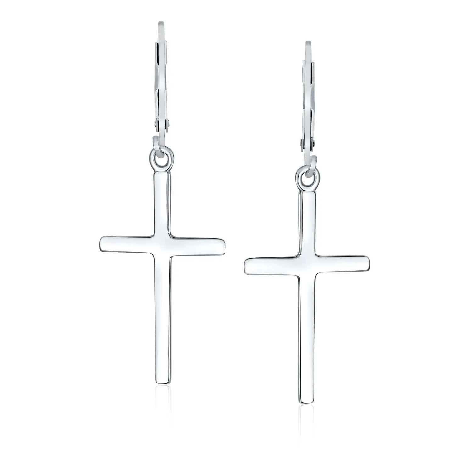 Classic Religious Cross Dangle Earrings Lever Back Sterling Silver High Polish