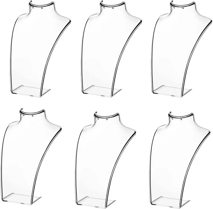 Clear Acrylic Necklace Bust and Earring Display Stand, Countertop 3D Jewelry Holder, Set of 6