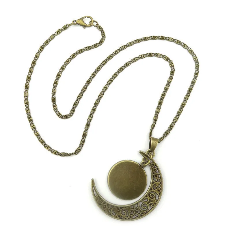 Constellation Glass Cabochon Pendant Necklace Vintage Bronze Crescent Moon Accessories Chain Necklace For Women fine Jewelry