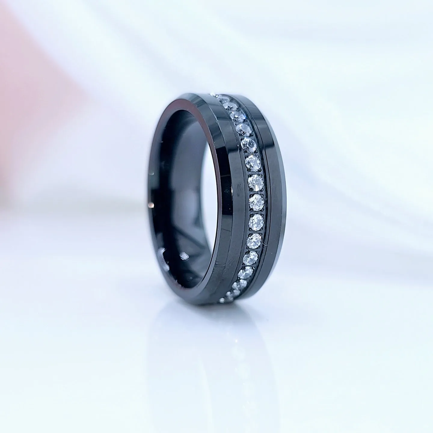 Created Diamond 8mm Black Tungsten Wedding Band