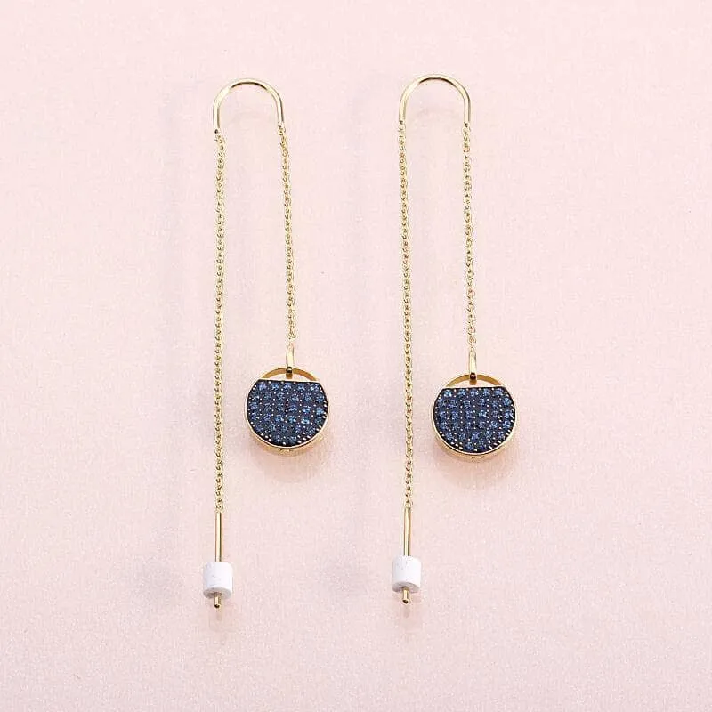 Created Diamond Long Fashionable Round Racket Shaped Drop Earrings