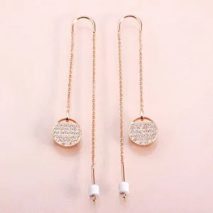 Created Diamond Long Fashionable Round Racket Shaped Drop Earrings