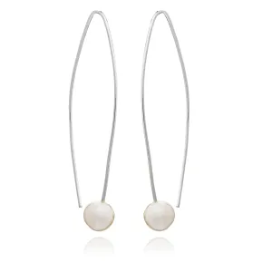 Credo long silver earrings with white cultured freshwater pearls