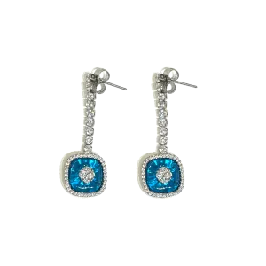 Cushion Blue Topaz Dangling Earring