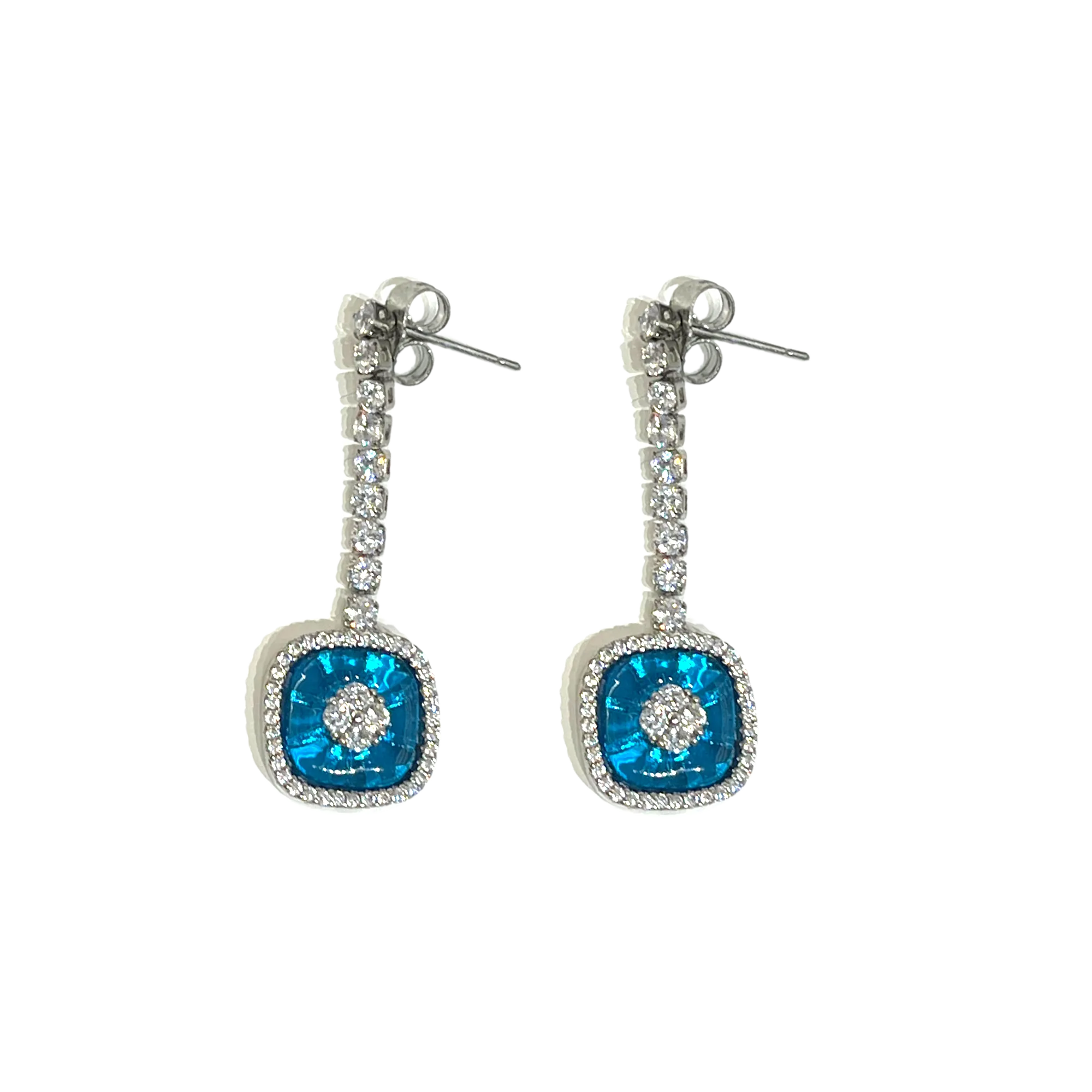 Cushion Blue Topaz Dangling Earring