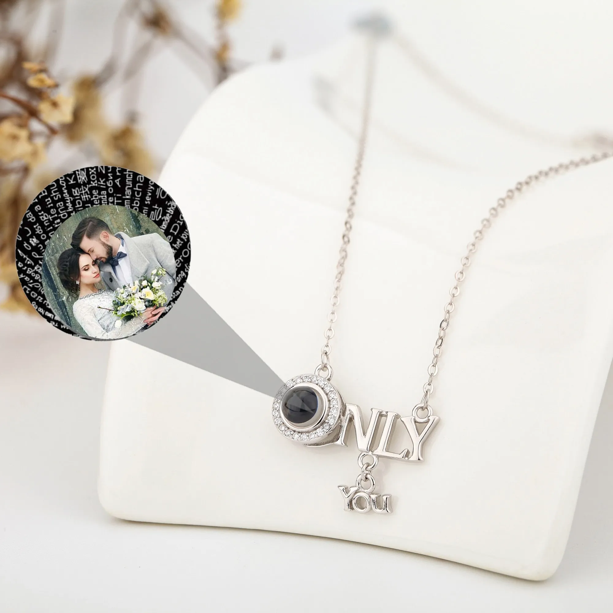 Customized 925 Silver photo Projection Necklace Couple Memory Gifts