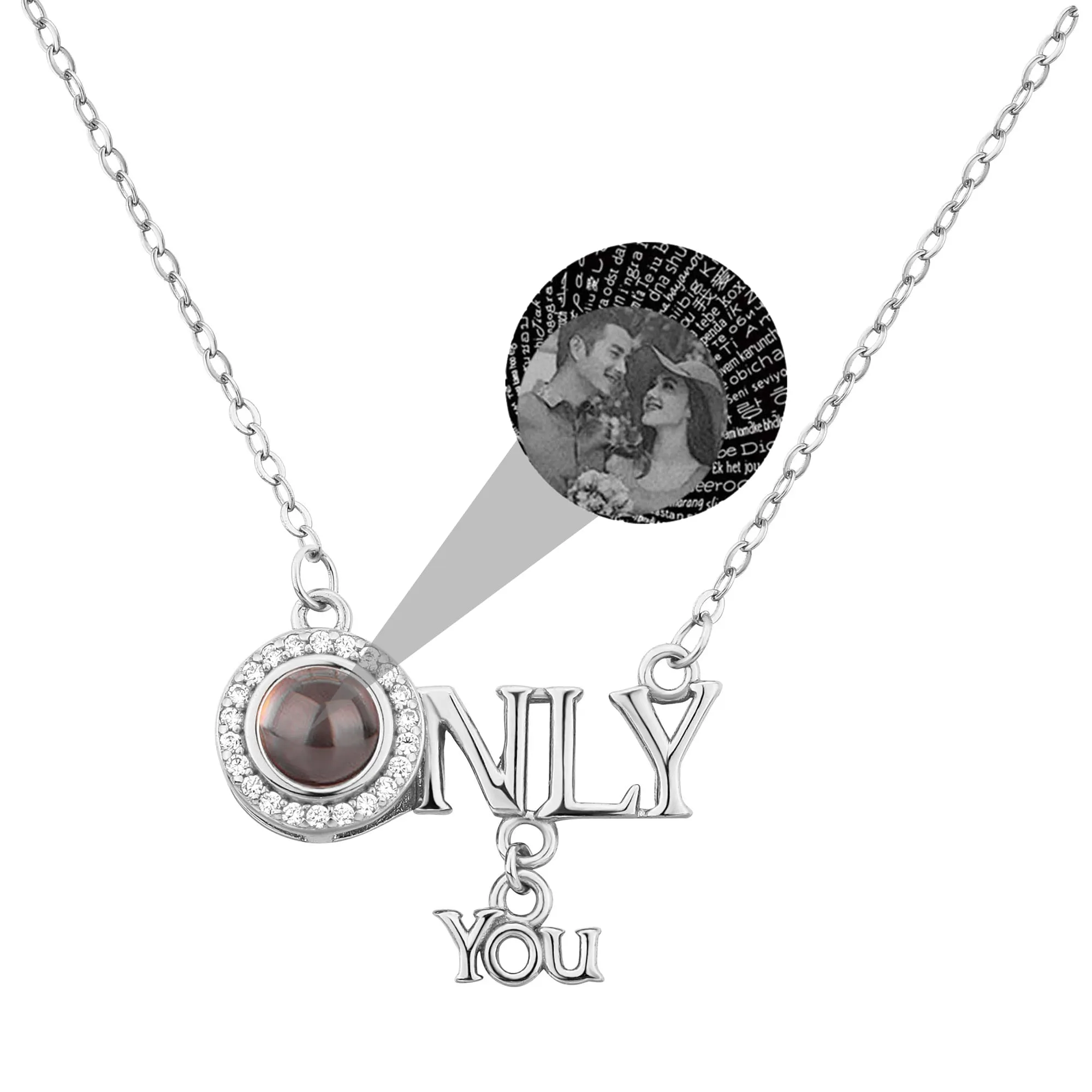 Customized 925 Silver photo Projection Necklace Couple Memory Gifts