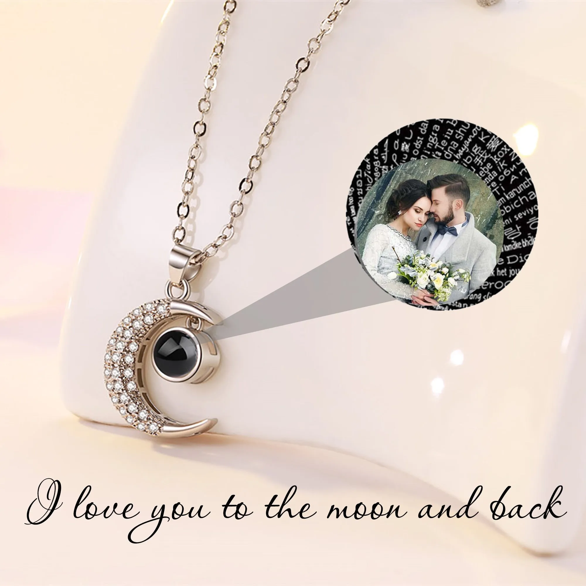 Customized 925 Silver photo Projection Necklace Couple Memory Gifts