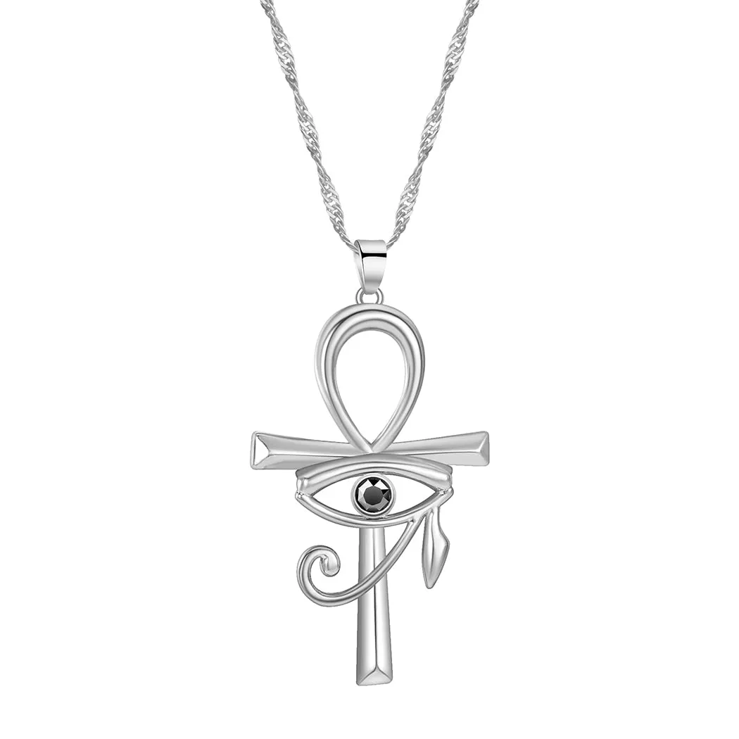 Cxwind Egyptian The Eye Of Horus Ankh Cross Pendant Necklaces For Women Men Key of Life Chain Necklace Jewelry Gift