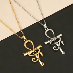 Cxwind Egyptian The Eye Of Horus Ankh Cross Pendant Necklaces For Women Men Key of Life Chain Necklace Jewelry Gift