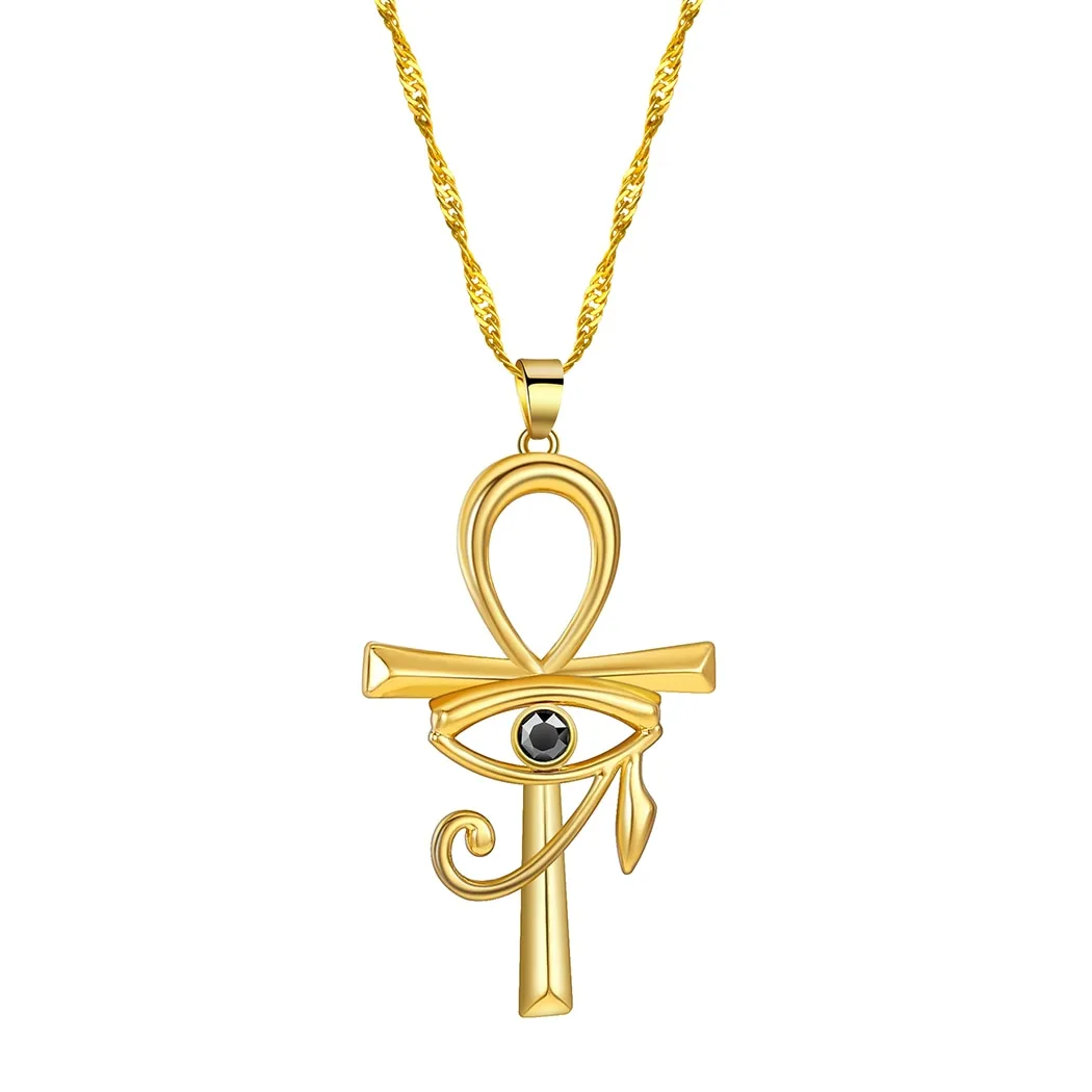 Cxwind Egyptian The Eye Of Horus Ankh Cross Pendant Necklaces For Women Men Key of Life Chain Necklace Jewelry Gift