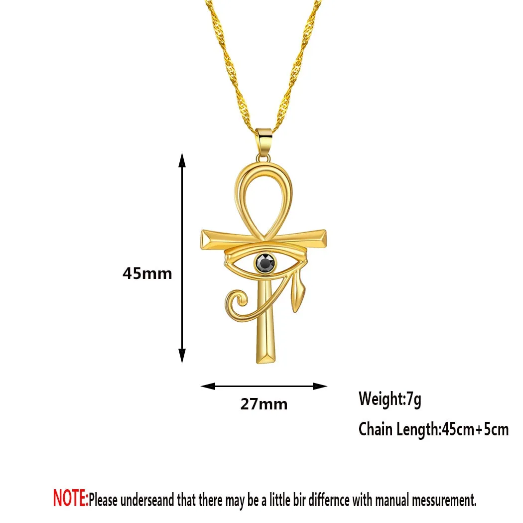 Cxwind Egyptian The Eye Of Horus Ankh Cross Pendant Necklaces For Women Men Key of Life Chain Necklace Jewelry Gift