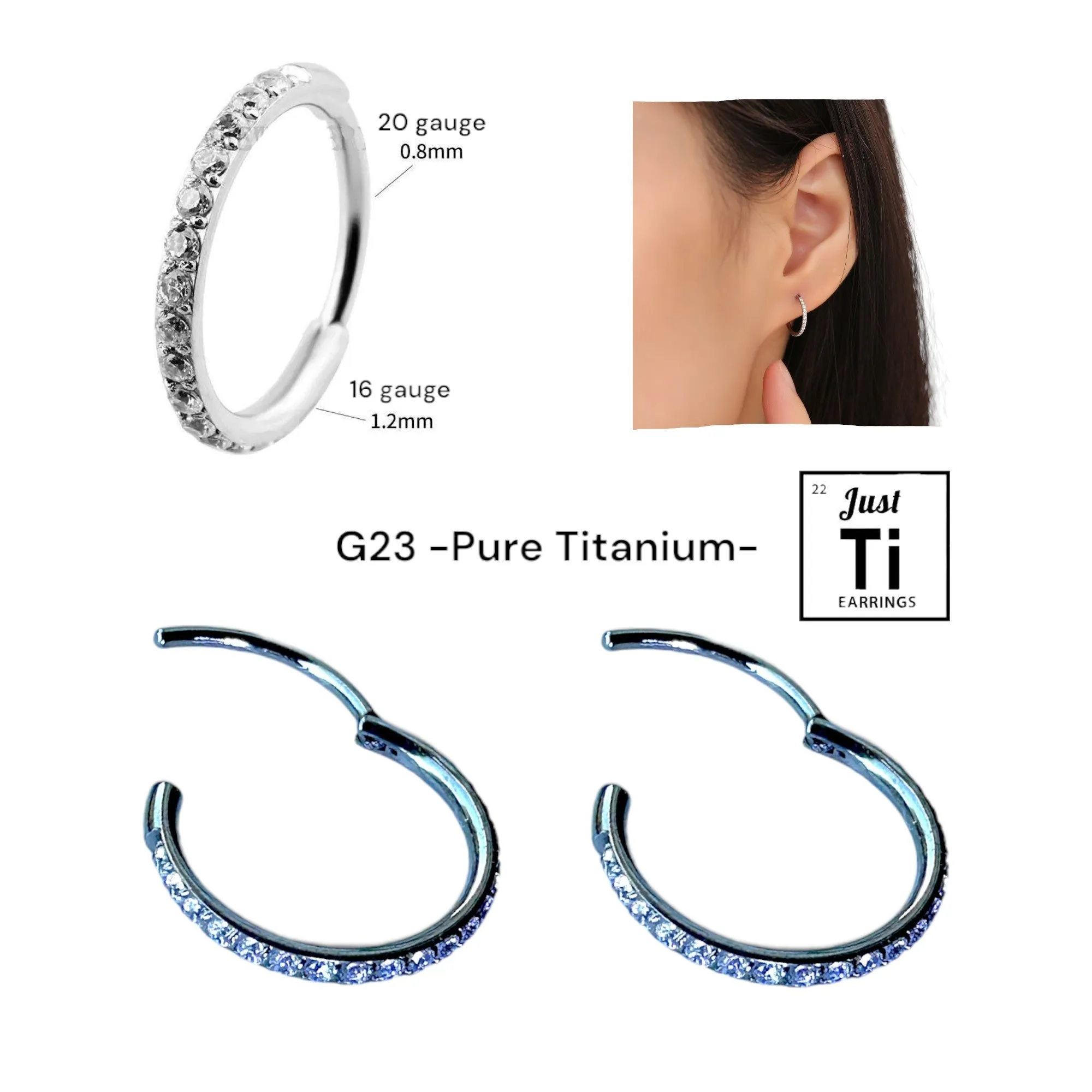 Diamond Gem Titanium Hoops 11mm