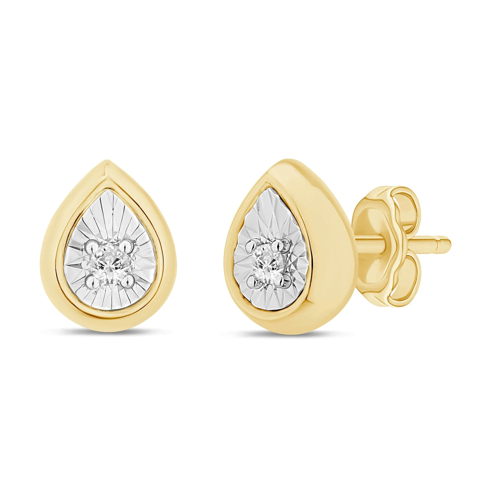 Diamond Set Miracle Surround Pear Stud Earrings in Yellow Gold