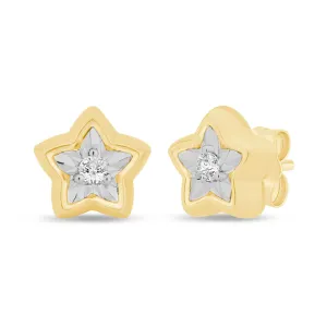 Diamond Set Miracle Surround Star Stud Earrings in Yellow Gold