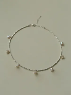 Elegant Natural Silver Beads and Pearl Pendant Necklace