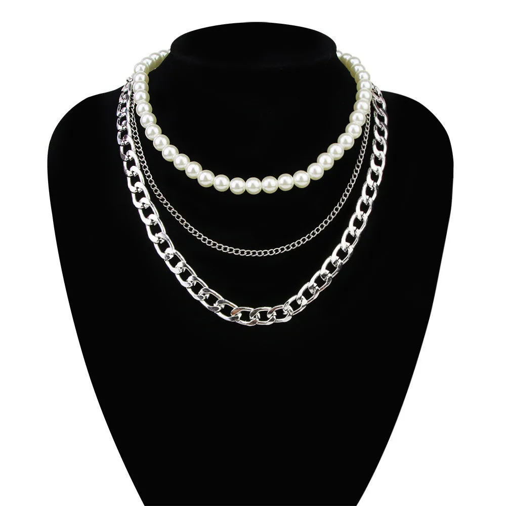 Elegant Temperament Pearl Necklace Popular Alloy Multilayer Necklace