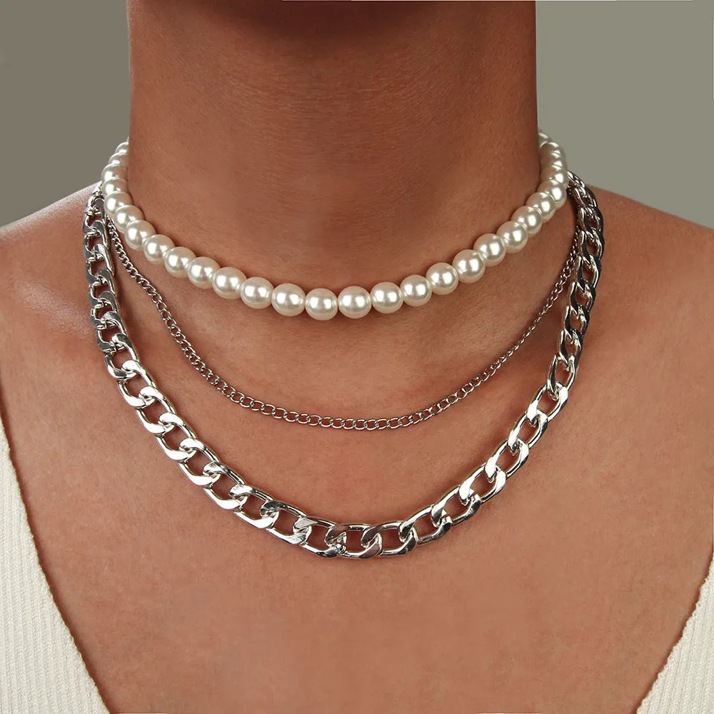 Elegant Temperament Pearl Necklace Popular Alloy Multilayer Necklace