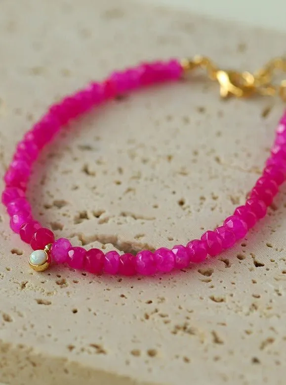 Enchanting Dragon Fruit Hued Opal Beads  Bracelet