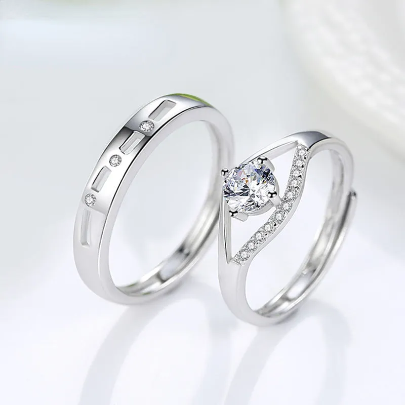 Engravable Affordable Couple Engagement Rings Set