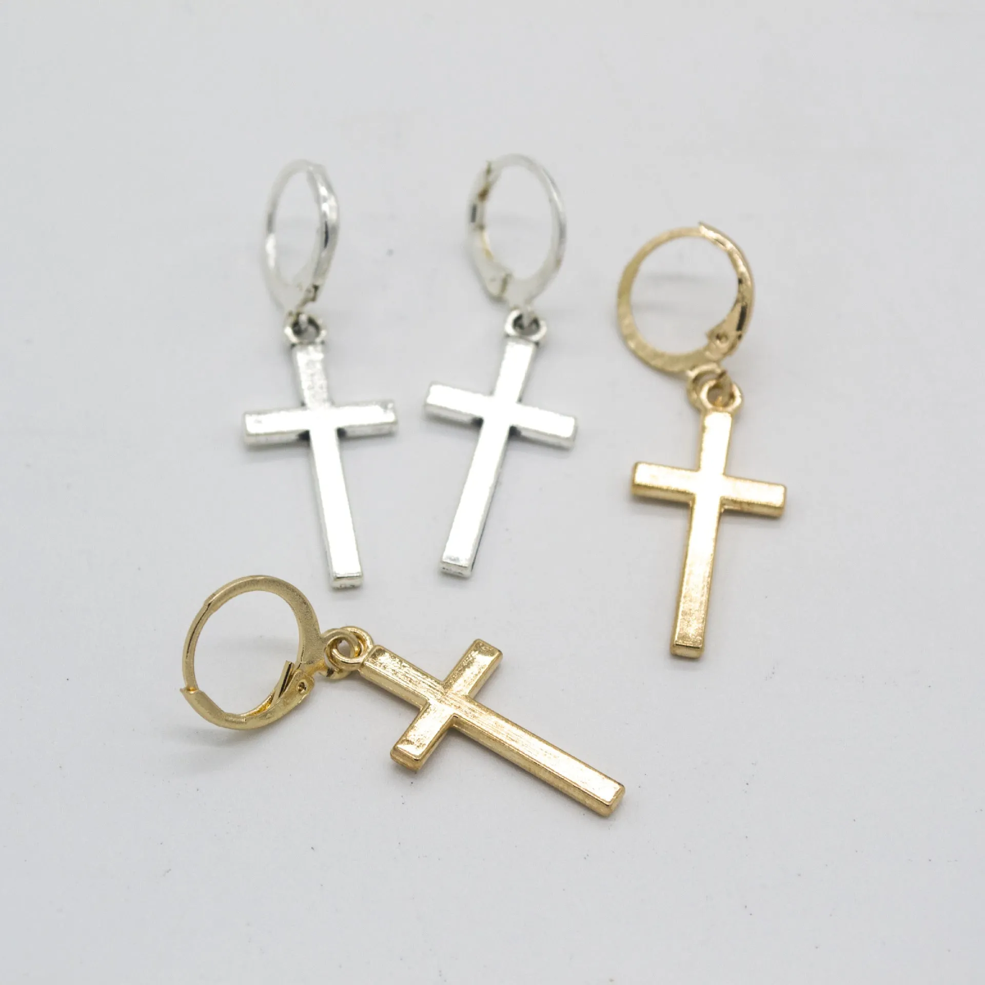 Fashionable And Simple Alloy Plating Cross Gold Individually Wrapped Earrings