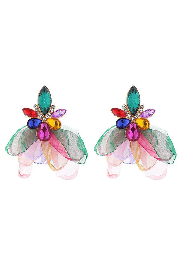 Fashionable Fabric Flower Super Sparkling Color Diamond Earrings