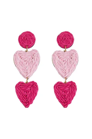 Fashionable Fuchsia Heart-shaped Braided Earrings