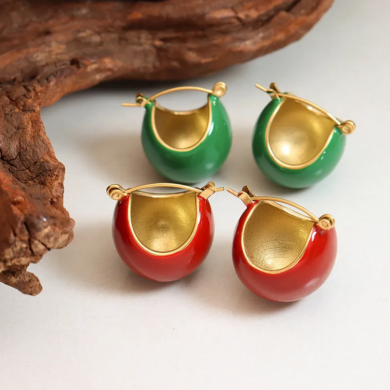 Festive Red and Green Drip Oil Earrings - Cross-Border Statement Piece