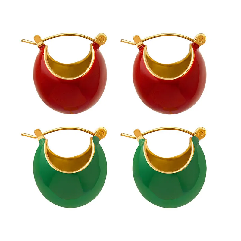 Festive Red and Green Drip Oil Earrings - Cross-Border Statement Piece