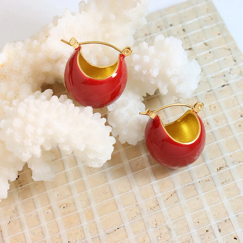 Festive Red and Green Drip Oil Earrings - Cross-Border Statement Piece