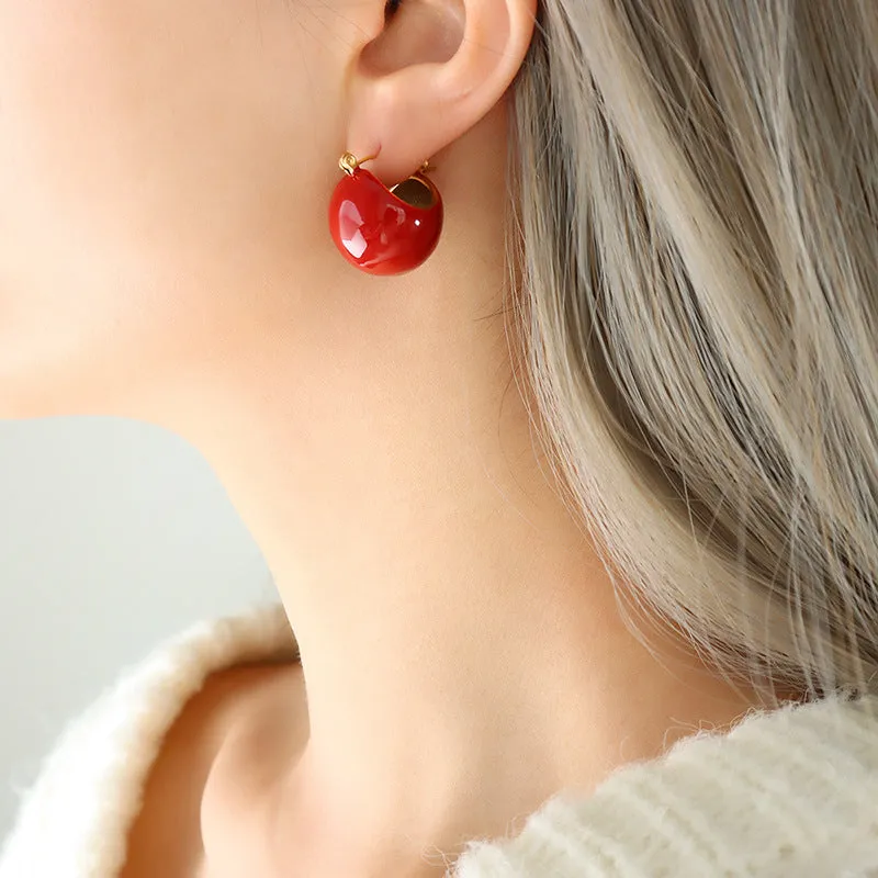 Festive Red and Green Drip Oil Earrings - Cross-Border Statement Piece