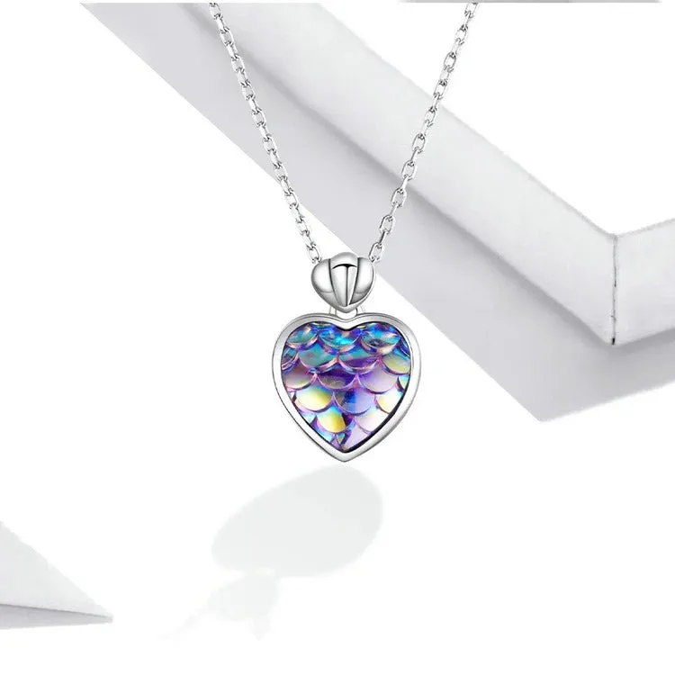 Fish Scale Heart Necklace New Fashion Authentic 925 Sterling Silver Love Pendant Snake Chain Female Gift Fine Jewelry