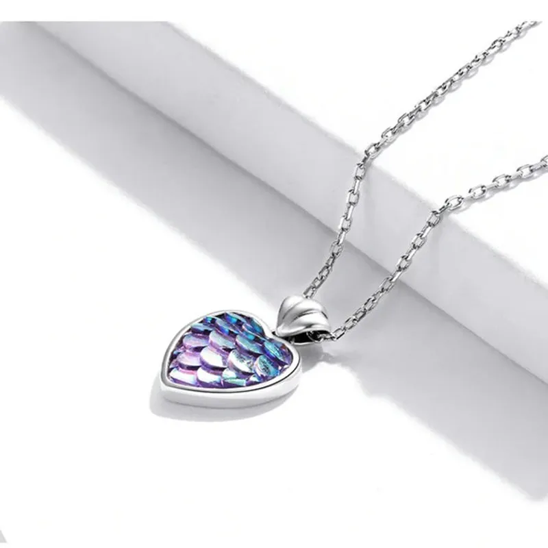 Fish Scale Heart Necklace New Fashion Authentic 925 Sterling Silver Love Pendant Snake Chain Female Gift Fine Jewelry