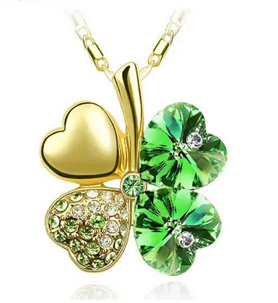 free shipping charms women accessories quality Austrian Crystal lover 4 four Leaf Leaves Clover necklace pendant fashion jewelry