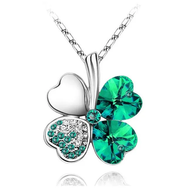 free shipping charms women accessories quality Austrian Crystal lover 4 four Leaf Leaves Clover necklace pendant fashion jewelry