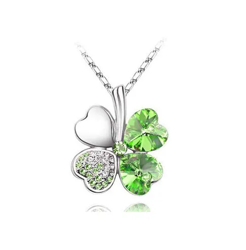 free shipping charms women accessories quality Austrian Crystal lover 4 four Leaf Leaves Clover necklace pendant fashion jewelry