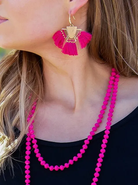 Free Spirit Tassel Earrings, Fuchsia