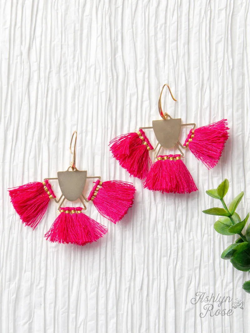 Free Spirit Tassel Earrings, Fuchsia