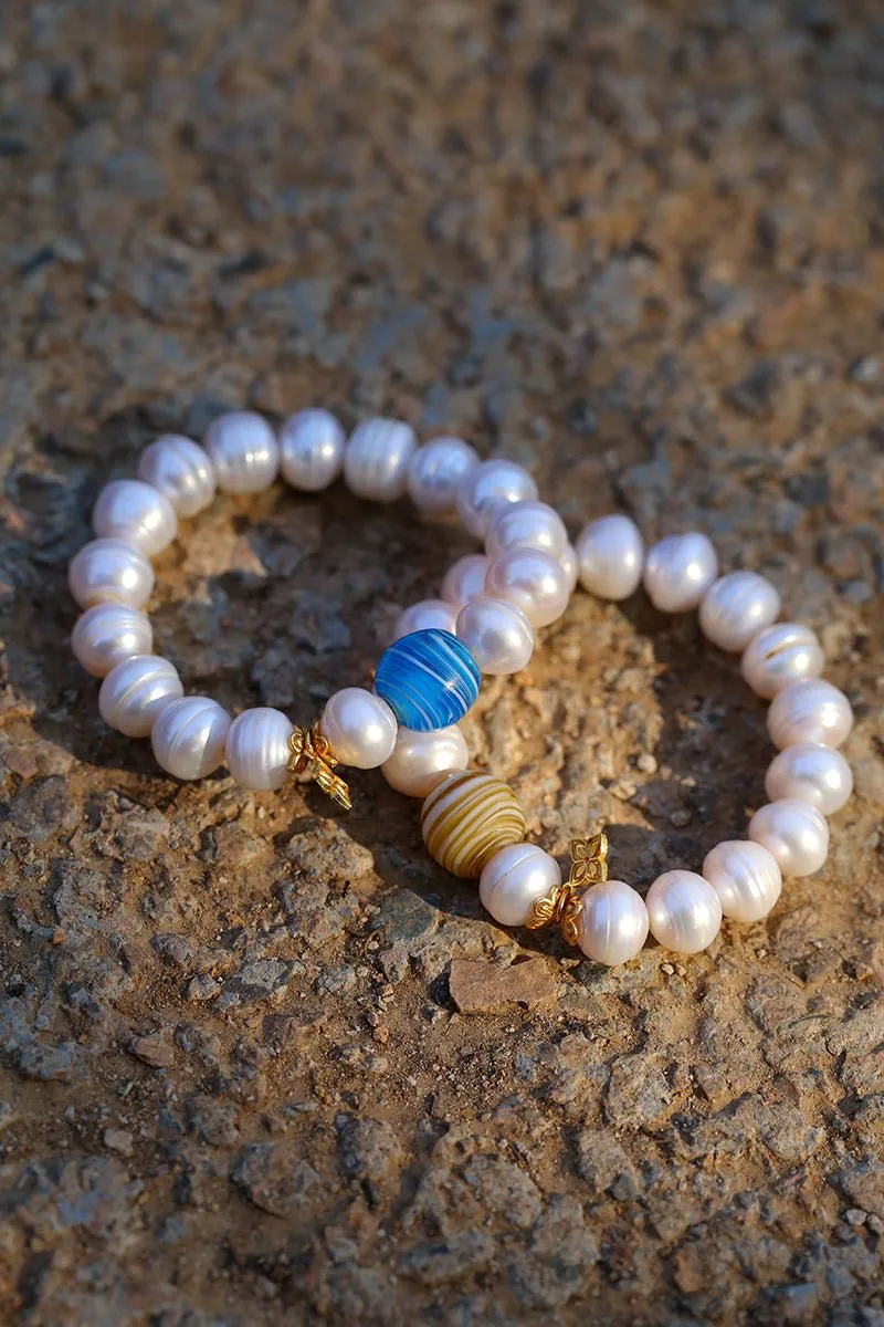 Glass and Baroque Pearl Beaded Bracelet