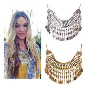 Gold Coin Long Chain Tassel Necklace