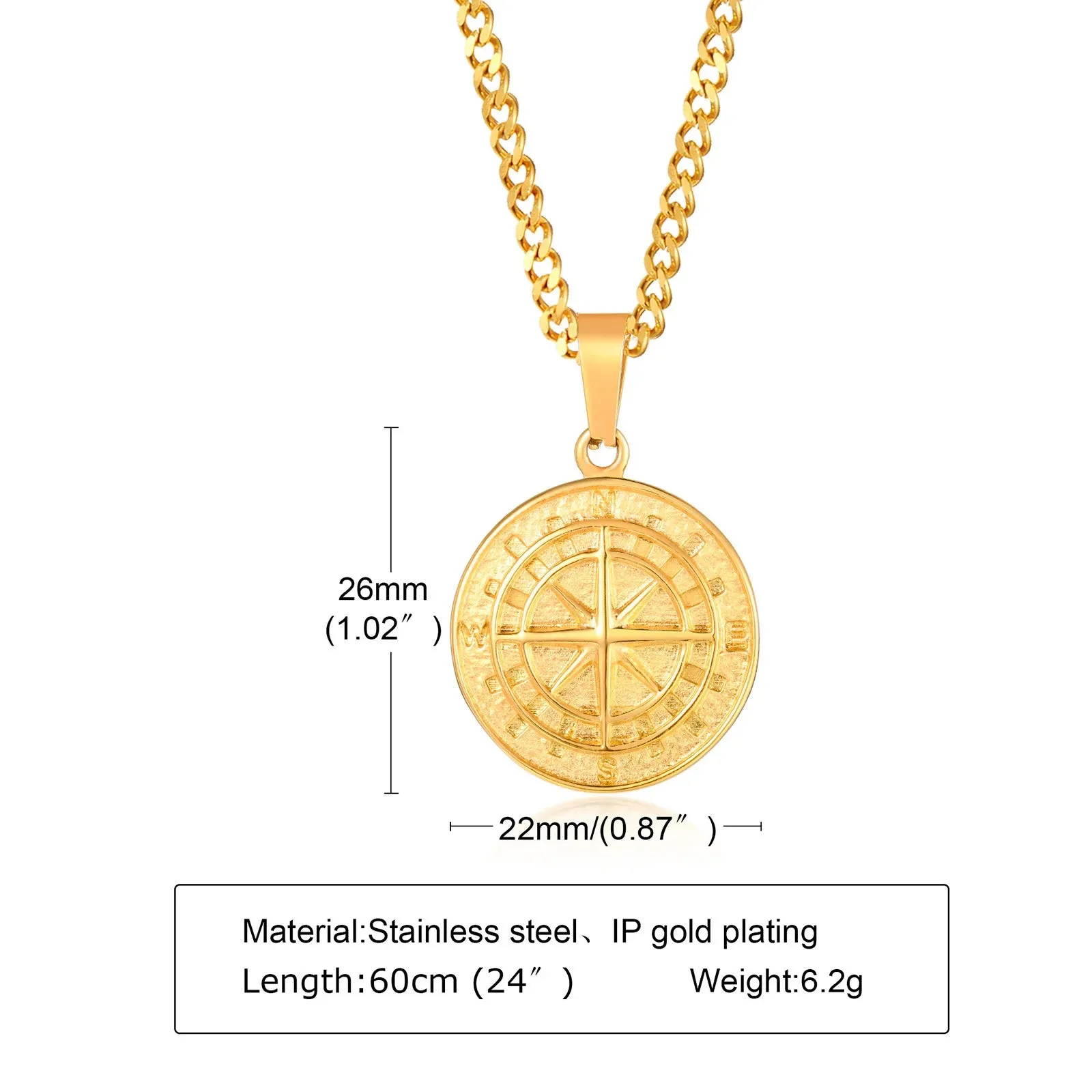 Gold Compass Necklaces,Vintage Viking North Star Anchor Medal