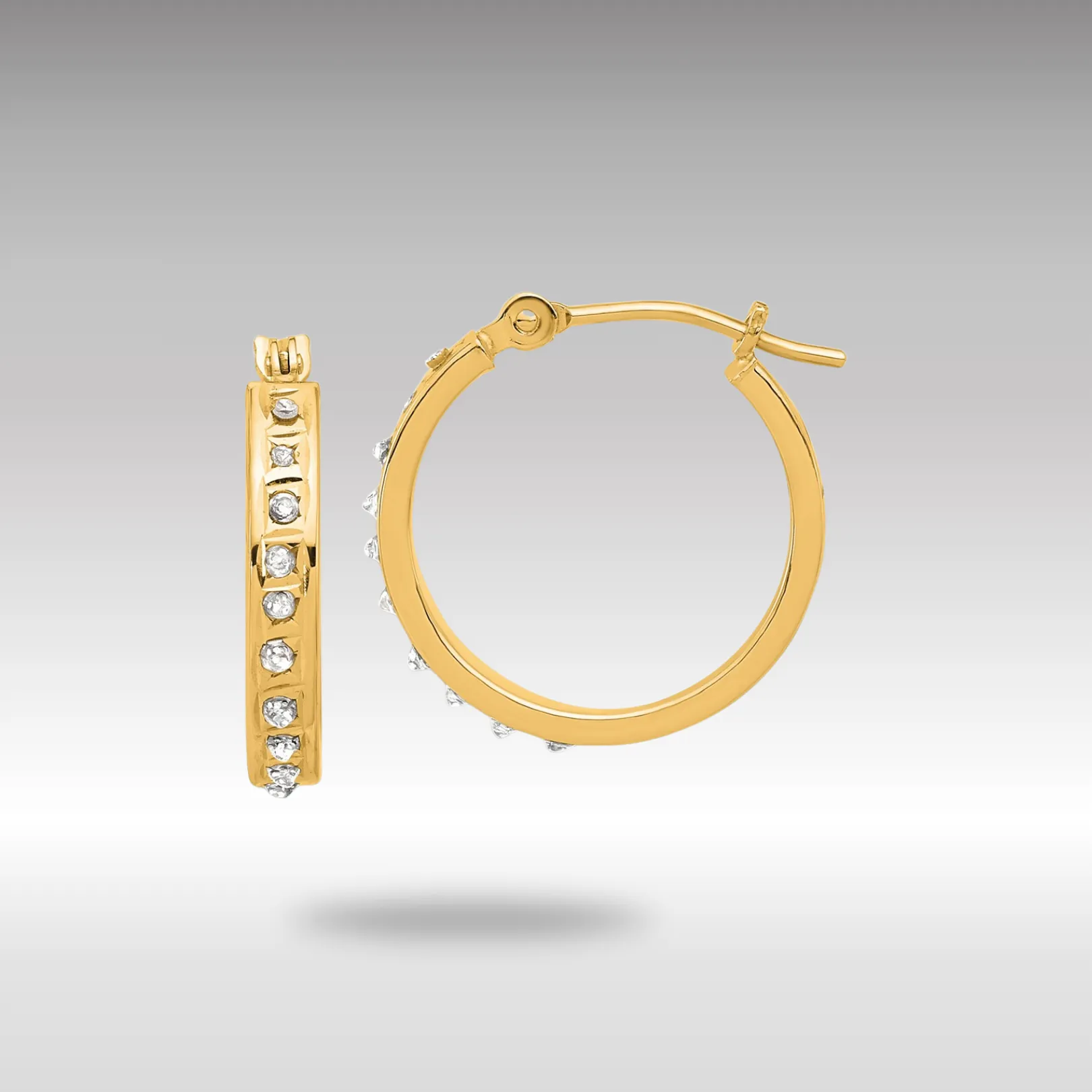 Gold Diamond Fascination Polished Hoop Earrings - Model DF345