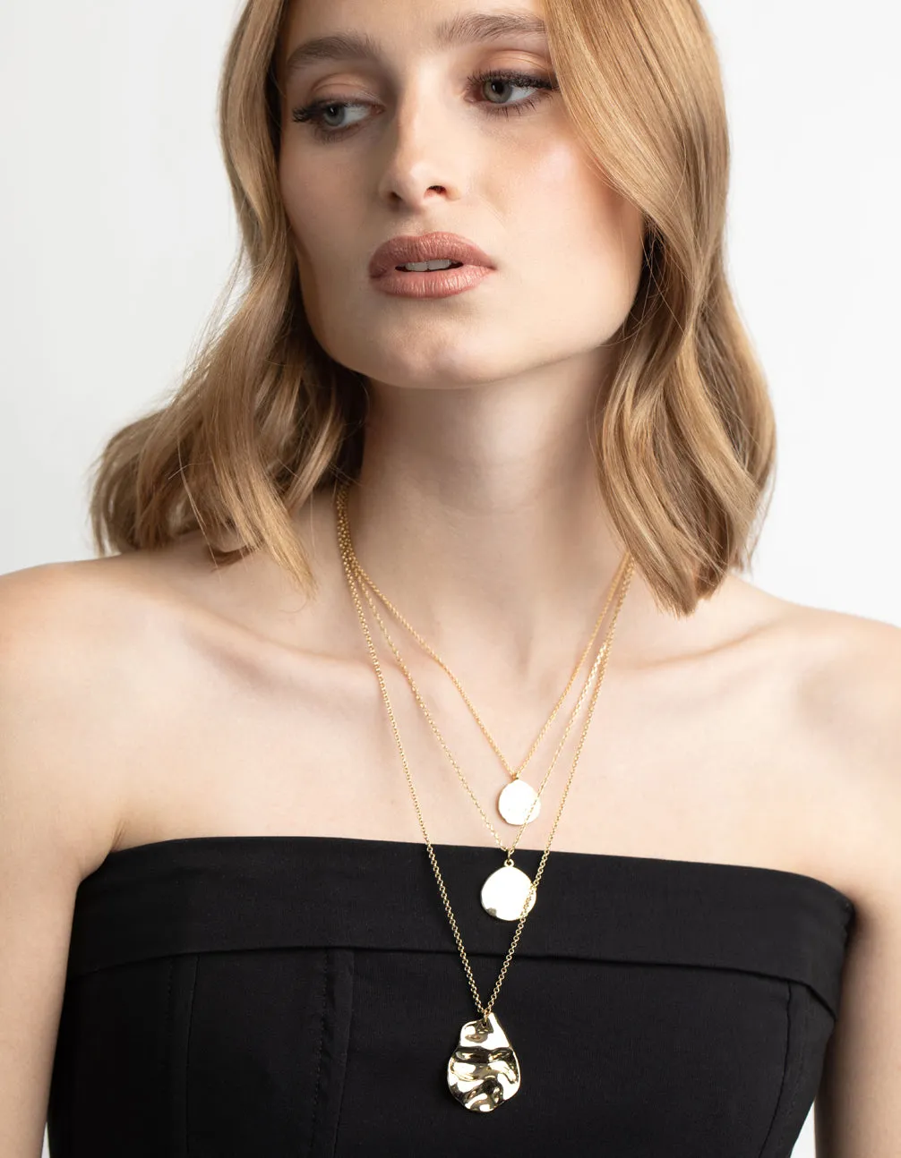 Gold Plated Molten Layered Necklace Pack