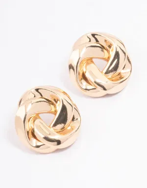 Gold Twisted Rope Circle Stud Earrings