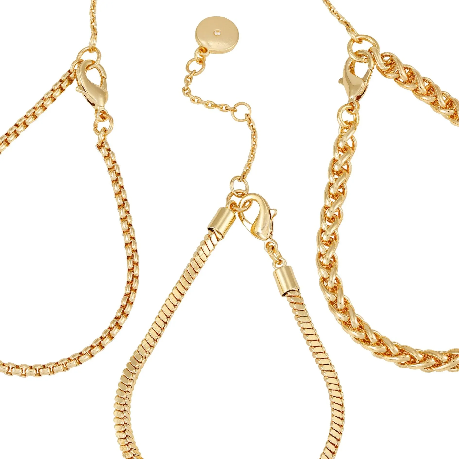 Goldtone 3 Piece Mixed Chain Bracelet Set