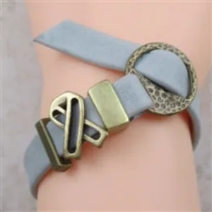 Grey Leather Cord Awareness Ribbon Bracelet Buckle Clasp