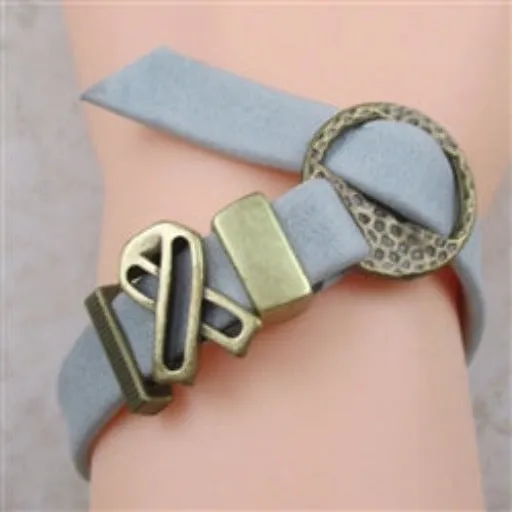 Grey Leather Cord Awareness Ribbon Bracelet Buckle Clasp