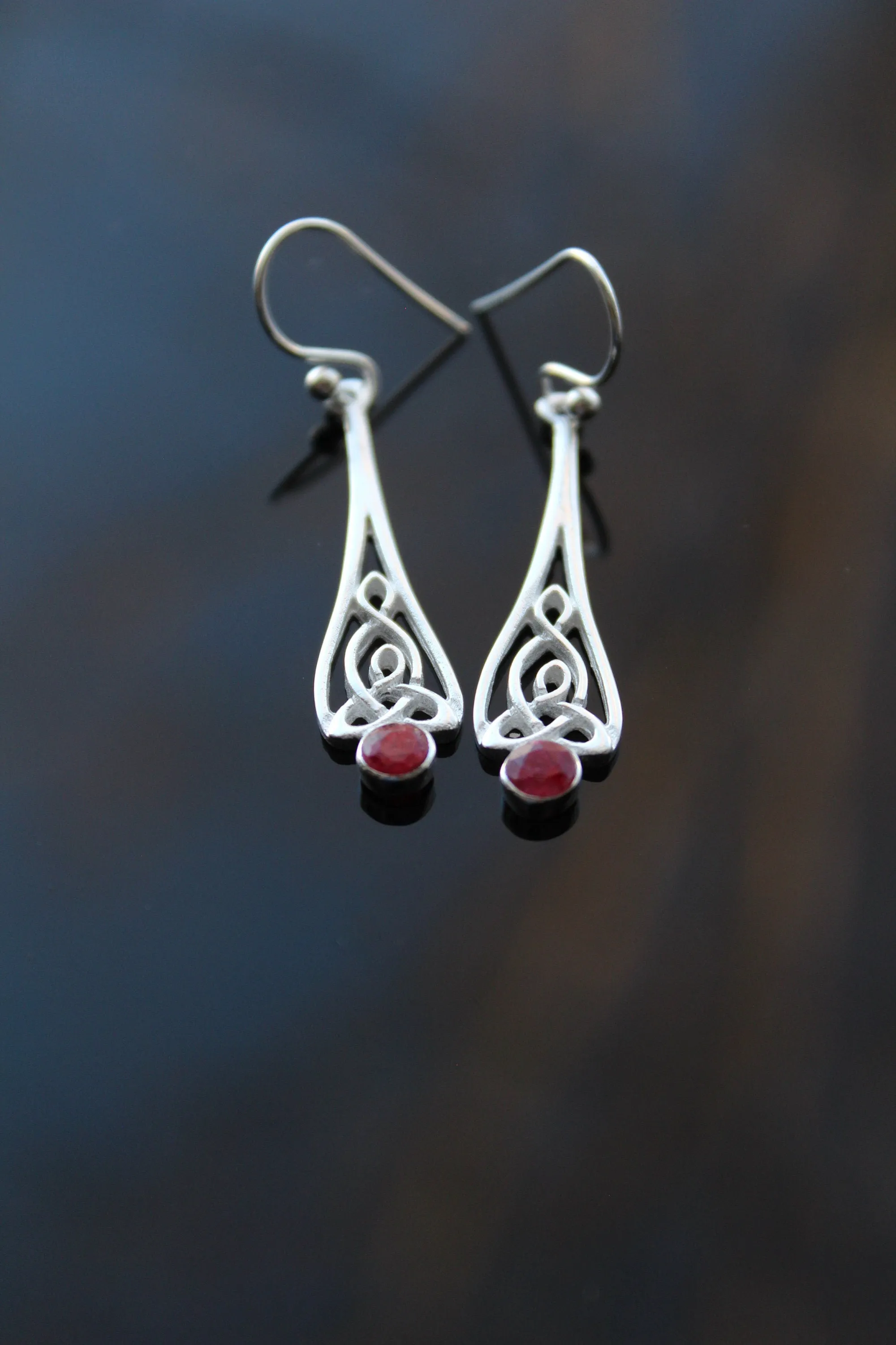 Handmade Armenian sterling silver natural ruby stone earrings